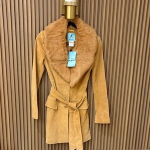 Marciano Vintage Fur Collar Suede Trench Coat